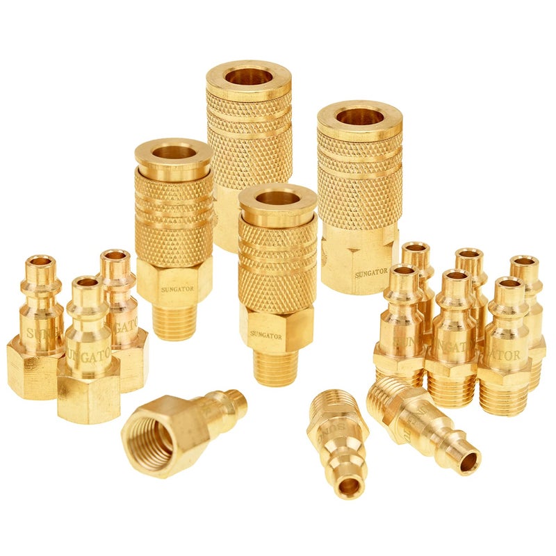SUNGATOR Air Hose Fittings 1/4" NPT, 16-Piece Solid Brass Quick Connect Air Line Fittings, 1/4 Inch Compressor Accessories, Coupler and Plug Kit, 1/4'' Quick Connect Hose Repair Kit - Image 1